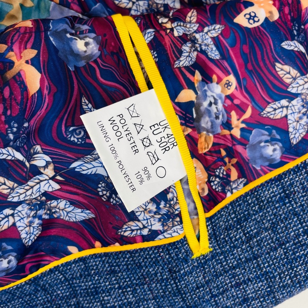 House of Cavani Mens Blue Textured Tweed Blazer Jacket UK 40R Floral Lining - Picture 3 of 13